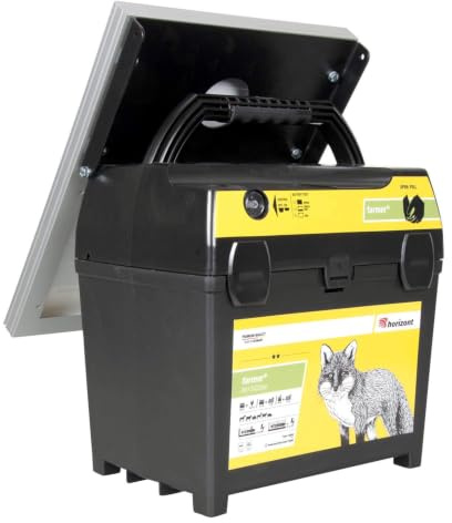 horizont Weidezaungerät 9V 12V, Farmer AN1000 Solar Weidezaungerät 230V, 1,4 Joule, 11000 Volt, Weidezaungerät mit Solarpanel, für Netzstrom, Batterie, Akku, Weidezaun Dualgerät