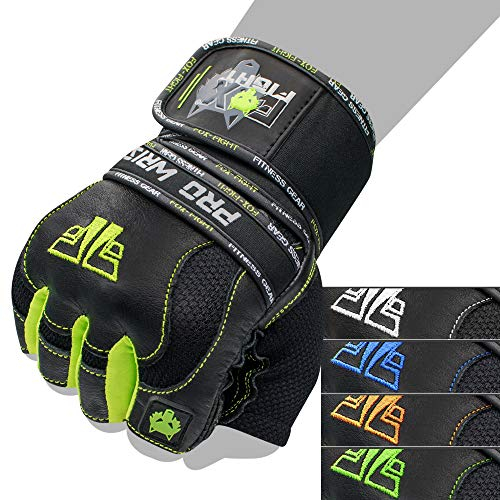 FOX-FIGHT Fitnesshandschuhe Trainingshandschuhe Kraftsport Damen Herren Leder Handschuhe Bodybuilding Sporthandschuhe mit Handgelenkbandage für Krafttraining Gewichtheben M PRO Wrist gelb