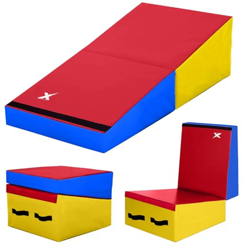 Xn8 Foldable Incline Gymnastics Mat Non-Slip Kids Wedge Cheese Mat Tumbling Yoga Mat with Carrying Handle Home Gym Fitness for Boys and Girls Training Aerobic Exercise Small (120cm * 60cm * 30cm)