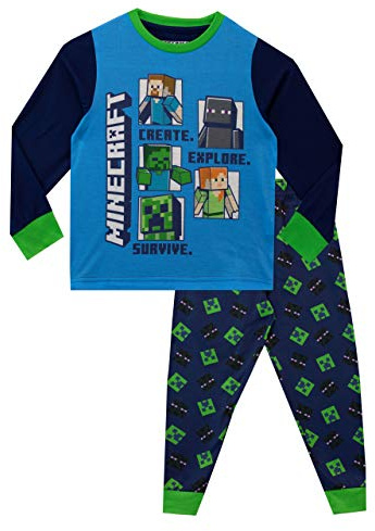 Minecraft Pyjamas | Steve & Creeper Pojkarnas Pyjama | Pyjamasatser med Långärmade Tröjor för Pojkar | Gamer Pyjamas Set för Barn 128