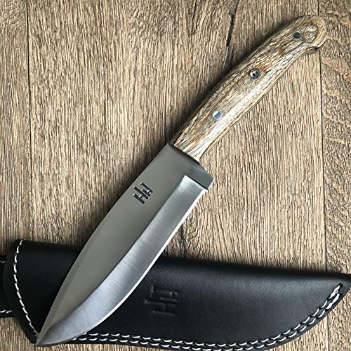Hobby Hut HH 316 - Cuchillo de Caza Hecho a Mano de Acero Inoxidable 420C con Funda, Cuchillo de Hoja Fija, Mango Micarta diseñado para Caza, Camping