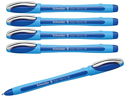 Schneider Schreibgeräte Kugelschreiber Slider Memo XB, Kappenmodell, blau (5X blau)