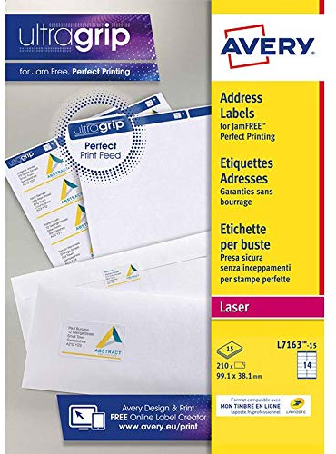 Avery Adress-Etiketten, 99,1 x 38,1 mm, Weiß, 5 Packungen mit 210 Stück