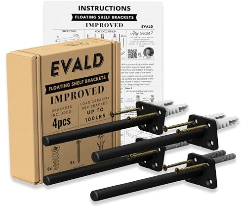 EVALD Hidden Floating Shelf Bracket | 6-Inch Heavy Duty Blind Shelf Support | Kitchen & Fireplace Mantel Bracket | Invisible Wall Mount Bracket 4 Pack