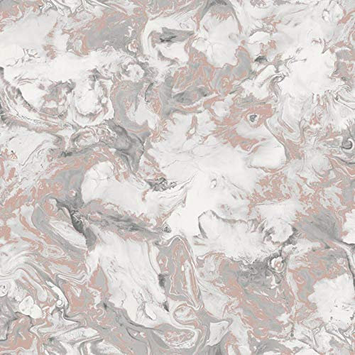 Y�L Elixir Liquid Marble Effect Wallpaper Rose Gold Silver Metallic Shimmer