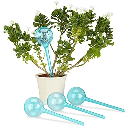 Relaxdays Bewässerungskugeln 4er Set 4 Sfere per Irrigazione, Dosatori d’Acqua per Piante da Vaso, Durata 2 Settimane, in Plastica, Azzurro, 4 pz