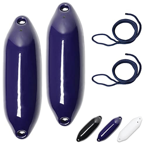 HonuNautic 2er Set Fender incl. Fenderleinen | U-Serie | Verschiedene Größen und Farben | blau, schwarz, weiß | 33, 40, 50, 56, 64, 76 cm Länge | Boot & Yacht Stegfender, Langfender