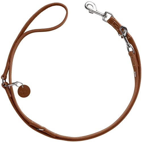 HUNTER Verstellbare Hundeführleine Aalborg, Farbe: Cognac, 3-Fach verstellbar, Robustes Rindsleder mit starker Fettung, Made in Germany, Größe: 20/200