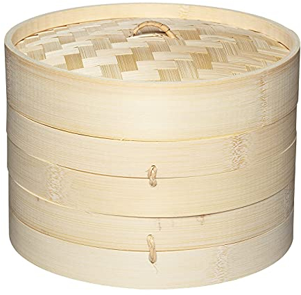 LTLWSH Natural Bamboo Steamer With Lid, 2 Tiers, Perfect For Healthy Cooking Of Dumplings, Meat And Vegetables,30cm
