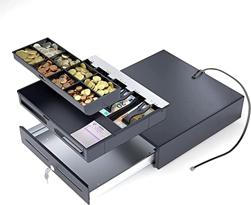 ACROPAQ Kassenschublade - Elektrische Öffnung mit RJ11 Anschluss, Kassenlade 41 x 41 cm, Unterbau geeignet - Kasse, Cash Register, Bargeldkasse - Schwarz