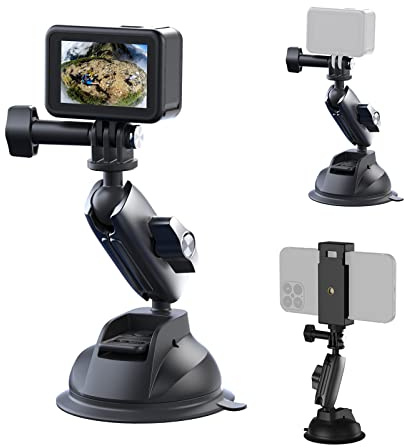 TELESIN Ventosa para Parabrisas para DJI/GoPro/Insta360, Universal | Fuerte succión, rótula 360°, universal para cámara y smartphone.