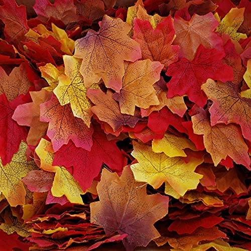 HBell 400 Stück künstliche Ahornblätter für Herbst und Herbst,farbige Ahornblätter,für Kunst,Scrapbooking,Hochzeit,Dekoration,Halloween,Party,Erntedankfest,Dekoration (Mehrfarbig)