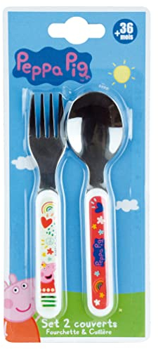 FUN HOUSE 006108 PEPPA PIG ENSEMBLE DE COUVERTS COMPRENANT UNE FOURCHETTE ET UNE CUILLERE POUR ENFANT H.13,5 X L.3 CM