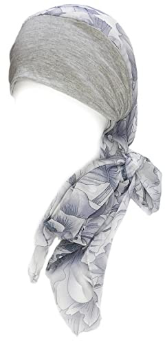 Gragengs Kopfbedeckung für Damen Schlaf Beanie Kopftuch für kahle Wickel Krebs Hüte Turban,Grau/Weiße Blume