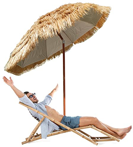 XZSBDXHH Sombrilla de Playa Hawaiana Ø 6.56ft /2m Garden Parasol Anti Viento con Inclinación de 30° Sombrilla de Jardín Parasol de Paja para Césped Piscina Patio Terraza