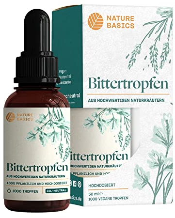 Bittertropfen - 1000 Tropfen / 20 Tropfen pro Tagesdosis/hochwertige Naturkräuter ohne Alkohol/nach Hildegard von Bingen/Vegan, Zertifiziert & Nachhaltig im Glas