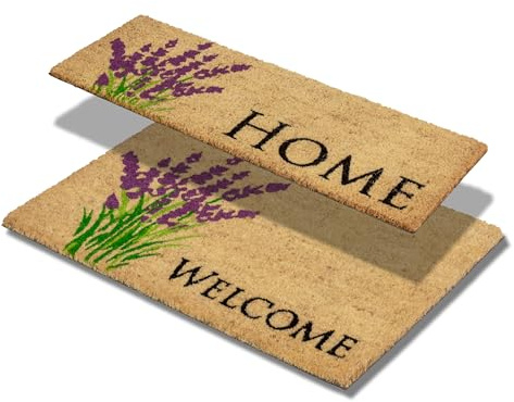 Rutschfeste Kokosmatte innen - Fußmatte Lavendel Set 25x75 und 40x60 cm | Coco Style Fussmatte Innenbereich & überdachter Außenbereich Türmatte wetterfest Fußmatte Kokosfaser natur strapazierfähig