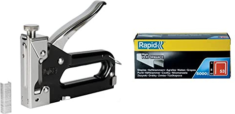 Rapid Handtacker Compacta Set Inkl 5.000 Tackerklammern 53 8mm, Tacker für Holz und Stoffe, Komplett aus Stahl, Schlagkraftregelung, für Klammern Typ 53, 6-14mm