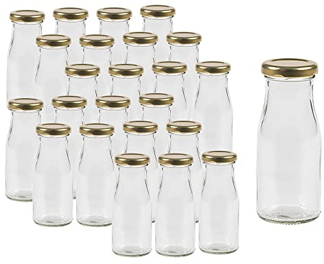 Vitrea 24 leere Glasflaschen Flaschen 150ml EPI mit Schraub-Deckel Weiß zum selbst befüllen von Milchflaschen, Saftflaschen, Smoothie Flaschen TO43 0,15l