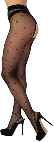BANANALU Collants ouverts avec ouverture entrejambe et cœurs 20 deniers, noir, L