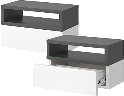Vicco Nachttisch Urbano Anthrazit | 2er Set, wandmontierbar zur platzsparenden Nutzung im Schlafzimmer