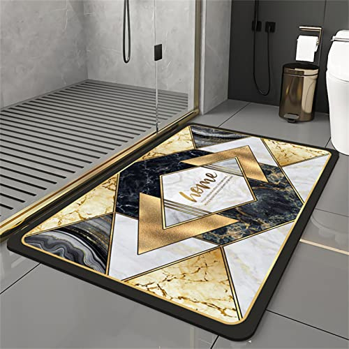 Aoojlo Badematte rutschfest 80x150cm, Badteppich Golden Badvorleger Schnelltrocknend Saugfähige Waschbar Duschvorleger, Badezimmerteppich Bath Mat Home Deko für Badewanne, Dusche, Badezimmer