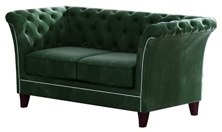 S-Style Möbel Noah Sofa 2-Sitzer Chesterfield-Sofa für Wohnzimmer Lounge Couch mit Holzfüßen Möbel Freistehende Polster Sofas & Couches Couchgarnitur Flaschengrün 175 x 82 x 75 cm