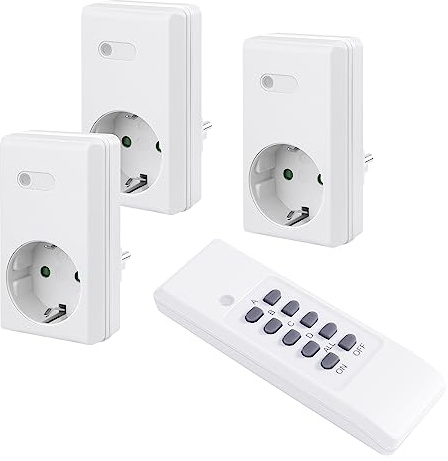 Perfect jeu de prises radiocommandées, 3x prises radiocommandées, 1x télécommande radio, intérieur, 220-240V 1100 watts, portée 30m, blanc