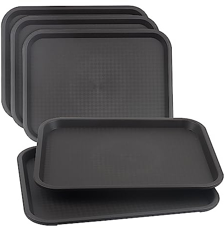 LEXININ 5 Pack Plastic Fast Food Trays, 35 x 27cm/13.7 x 10.6 Inch Brown Rectangle Plastic Trays, Restaurant Cafeteria Serving Tray for Drinks, Food