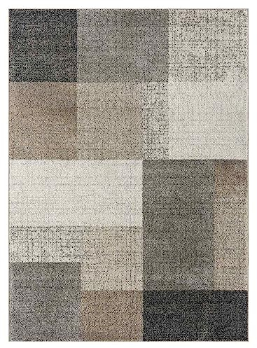 Home4You Maschinenwebteppich - Beige - 200 x 280 cm - Polypropylen - mit Karomuster