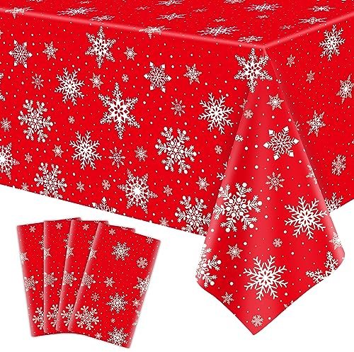 4 Pack Weihnachten Tischtuch Weihnachten Schneeflocke Tischtuch Weiße Schneeflocken Tischdecke Winter Wonderland Tischdecken Weihnachtsdekorationen Weihnachtsfeier Dekoration 86 x 51 Zoll