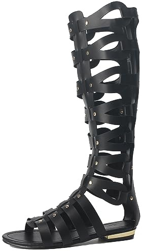 Hanfike Botas Gladiador Planas para Mujer, Sandalias Romanas de Verano con Corte, Zapatos de Estilo Romano, Black, 38 EU