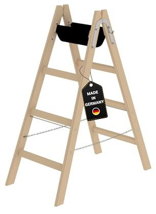 PROREGAL Sprossen-Stehleiter Holz mit Werkzeugablage | 2x4 Sprossen | Leiter, Teleskopleiter, Trittleiter, Bockleiter, Sprossen-Doppelleiter