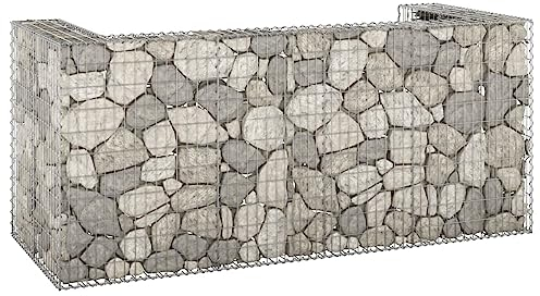 Festnight Gabionenwand Mülltonnenbox für 3 Tonnen Gabionen-Mülltonnenbox Gabionen-Mülltonnenverkleidung Steinkorb Gabionenwand für Mülltonnen Mülltonnenbox 3er Mülltonnenbox 254x100x110 cm