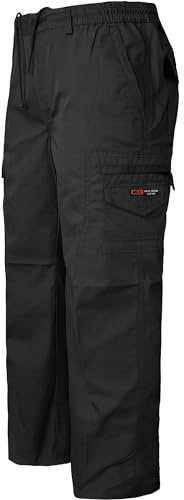 WJL WHISPERING JONES LONDON Big Size Mens Cargo Combat Trousers Elasticated Pants Pocket Plus Size Work Cotton Bottoms 4XL 5XL 6XL, Black, 6XL