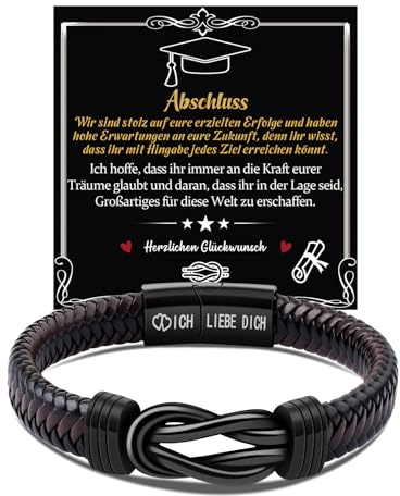 CheersLife Abschluss Geschenk für Männer - Herren Armband Lerderarmband - Unendlich Armband Geschenke Für Sohn Ehemann Freund Bruder - Geflochten Echtleder Breites Wickelarmband mit Magnet Verschluss