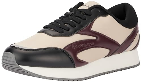 Calvin Klein Tenis Retro Runner Multicapa Ym0ym01117 para Hombre, Beige Eggshell Bitter Chocolate, 44 EU