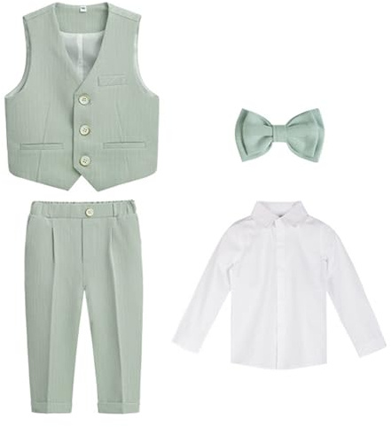 4 Pièces Ensemble de Costume Garçons Smoking,Costume Garçon d'honneur,Enfants Gentilhomme Costume Baptême Bébé Garçon Vêtements Ensemble Soirée Mariage Cérémonie Fête Tenue Garçon Grün F 1-2 Ans
