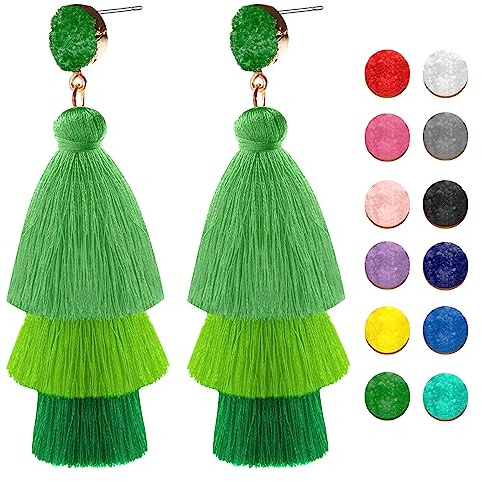 Quasten Anhänger Damen Rot,Boho Quasten Ohrringe,Boho Geschichtete Quastenfadenohrringe,Geschichtete Quastenohrringe,für Kostümzubehör,Geburtstagsgeschenk,Karneval,Partei