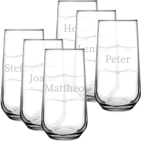 polar-effekt Lot de 6 verres à long drink de 470 ml avec gravure personnalisée - Verre à eau sans plomb - Gravé au laser avec nom - Pour cocktails, boissons, eau et jus