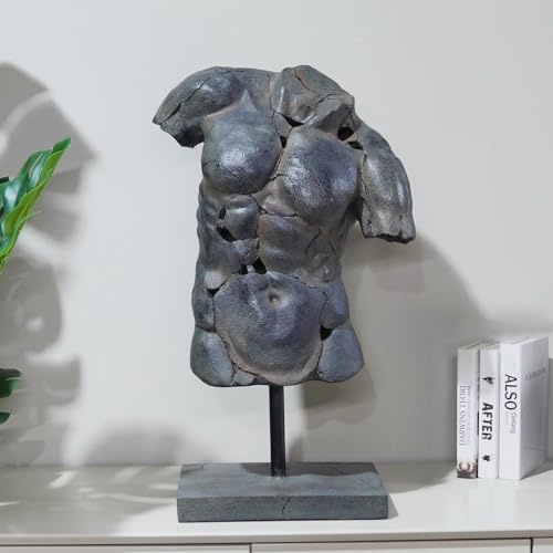 Cynkeyee Bust Statue Sculptures Home Decor - 25.5IN Abstract Sculpture Greek Statue Male Torso Sculpture Entryway Decorations for Living Room Home Decor 15.25x8.5x25.5 Inch