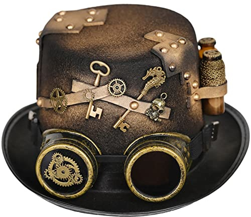 WYLZLKX Steampunk Herren Hut mit Brille Gay Zylinder Steampunk Bowler Zylinder Vintage Halloween Zylinder Gothic Karneval Nachtclub