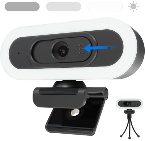 VIZOLINK W4LS Webcam HD 2K/1080P with Ring Lighting, Auto Focus, Clear Stereo Microphones, Light Correction, Plug & Play, 65° View, USB PC Webcam for Living Streaming, Video Call, Conference, Game