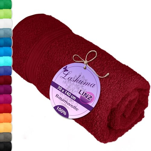 Lashuma Wellness Handtuch Dame 70x140 cm,Linz Liegetuch für Liegestuhl Rot - Rubin