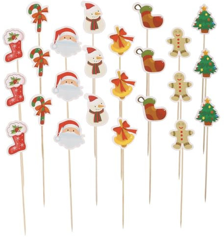 UPKOCH 24 Brochetas de Madera Esenciales para Fiestas Navideñas Brochetas Decorativas para Aperitivos