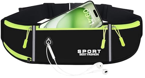 Siliget Running Belt, Lightweight Running Waistpacks with Bottle Holder, Adjustable Running Belt with Elastic Strap Phone Pouch for Running and Outdoor Activities - Black