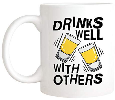 Coffee Mug Drinks Well with Others Funny Beer Lover Cool Beer Drinking Work Mug Novely Tea Cup Safe Ceramic Cup for Work Birthday Office 330ML