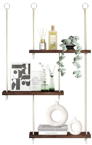 Wondramble Holz Wandregal,Boho Wand Hängeregal,Für Wohnzimmer,Schlafzimmer,Badezimmer,Balkon Dekoration und Lagerung Holz Schweberegal