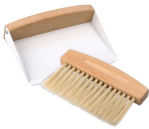 Mini Dustpan and Brush Set, Portable Brush and Dustpan Combo Hand Broom and Dust Pan Set Small Wooden Table Crumb Sweeper for Cleaning Desktop, Kitchen, Bed, Car, Animal Cage & Windowsill