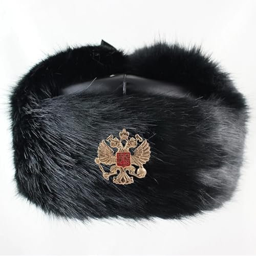 YUECIBAI Fliegermützen Abzeichen Pu Bomber Hüte Pilot Trapper Trooper Hut Winter Ohr Klappe Männer Leder Schnee Kappen 1